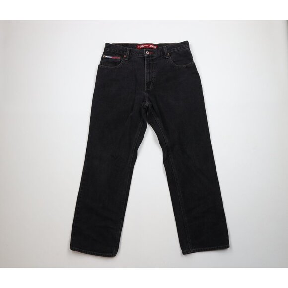 Vintage 90s Tommy Hilfiger Mens 33x30 Faded Spell Out Straight Leg Denim Jeans